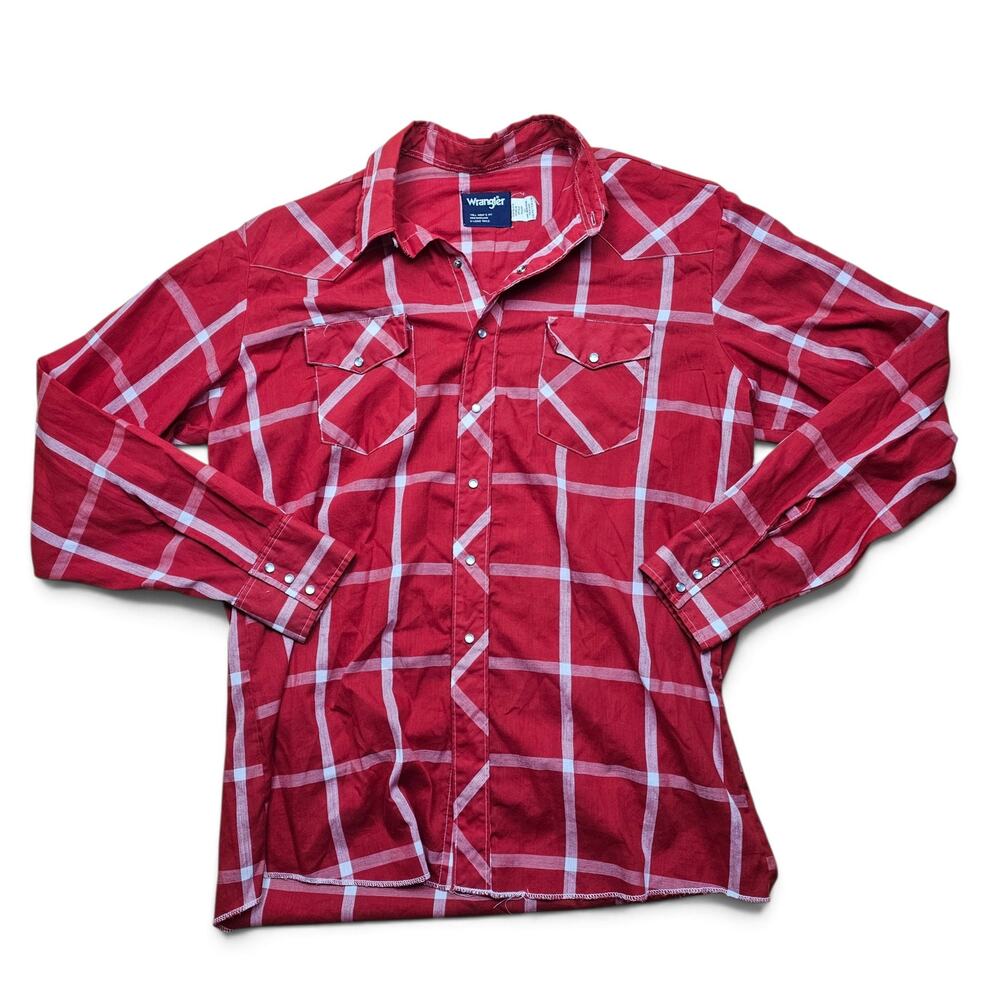 WRANGLER Western Pearl Snap Shirt Men's XLT VTG 80s/90s Plaid Long Tail Cowboy